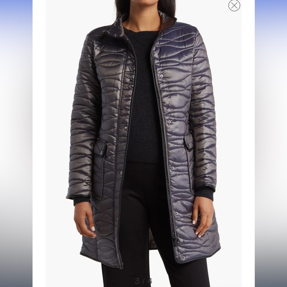 Faux Leather Trim Quilted Puffer Jacket - Picture 3 of 4